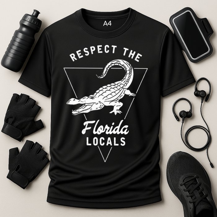 Respect The Florida Locals Alligator Funny Gator Cooling Performance Crew T-Shirt