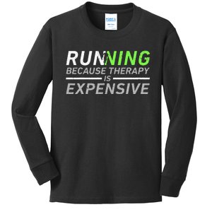 Running Therapy Funny Marathon Racer Runner Run Humor Outfit Kids Long Sleeve Shirt