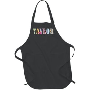 Retro Taylor First Name Personalized Groovy Birthday Girl Full-Length Apron With Pockets