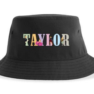 Retro Taylor First Name Personalized Groovy Birthday Girl Sustainable Bucket Hat