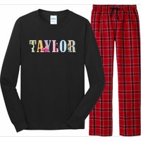 Retro Taylor First Name Personalized Groovy Birthday Girl Long Sleeve Pajama Set