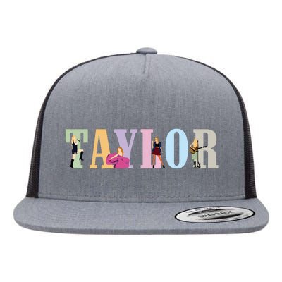 Retro Taylor First Name Personalized Groovy Birthday Girl Flat Bill Trucker Hat