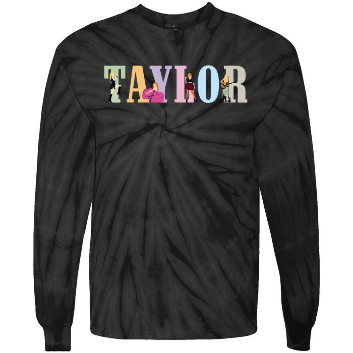 Retro Taylor First Name Personalized Groovy Birthday Girl Tie-Dye Long Sleeve Shirt