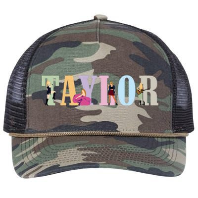 Retro Taylor First Name Personalized Groovy Birthday Girl Retro Rope Trucker Hat Cap