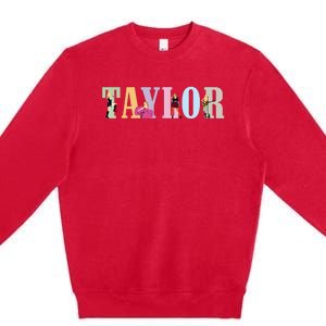 Retro Taylor First Name Personalized Groovy Birthday Girl Premium Crewneck Sweatshirt