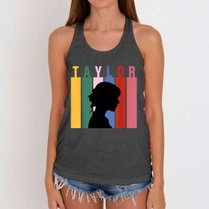 Retro Taylor First Name Personalized Groovy Birthday Girl Women's Knotted Racerback Tank