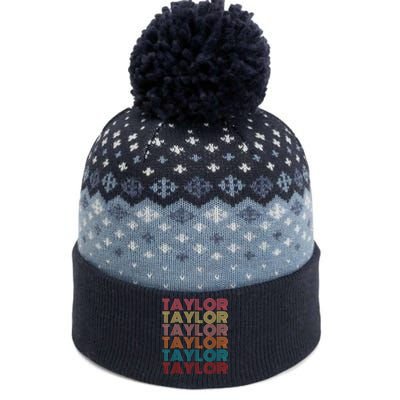 Retro Taylor First Name Personalized Taylor The Baniff Cuffed Pom Beanie