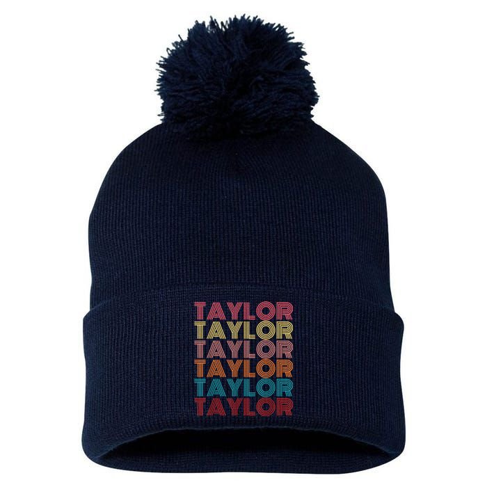 Retro Taylor First Name Personalized Taylor Pom Pom 12in Knit Beanie