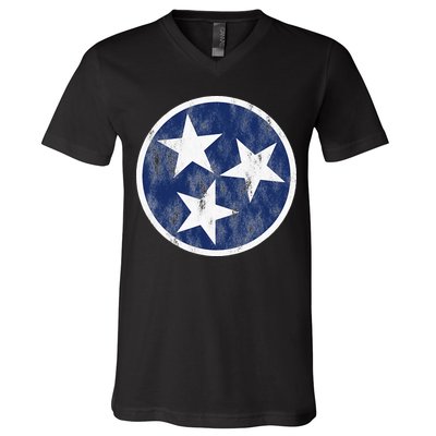 Retro Tennessee Flag Star Logo Volunteer State Nashville TN V-Neck T-Shirt