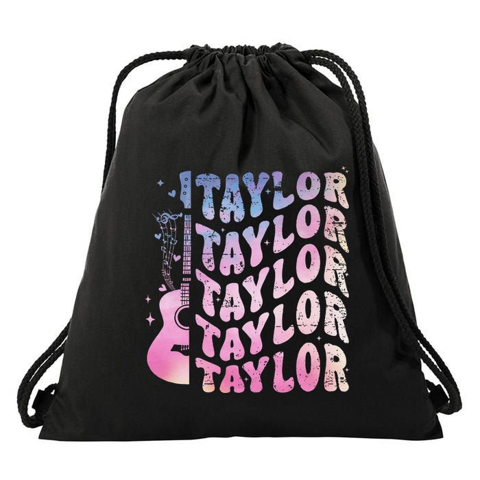 Retro Taylor First Name Retro Taylor Personalized Name Drawstring Bag