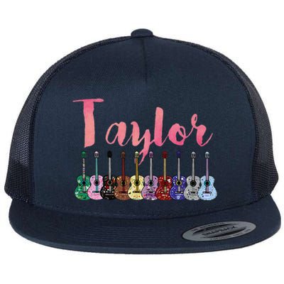 Retro Taylor First Name Personalized Groovy Birthday Flat Bill Trucker Hat