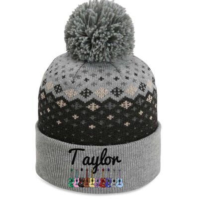 Retro Taylor First Name Personalized Groovy Birthday The Baniff Cuffed Pom Beanie