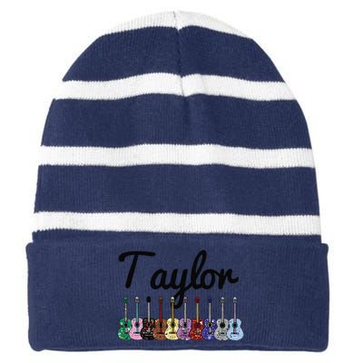 Retro Taylor First Name Personalized Groovy Birthday Striped Beanie with Solid Band