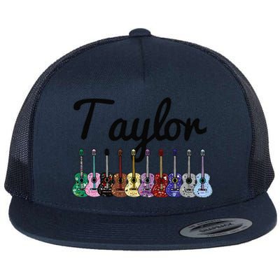 Retro Taylor First Name Personalized Groovy Birthday Flat Bill Trucker Hat