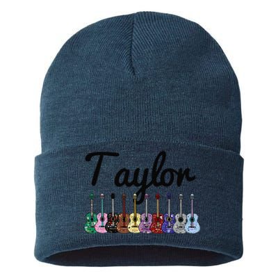 Retro Taylor First Name Personalized Groovy Birthday Sustainable Knit Beanie