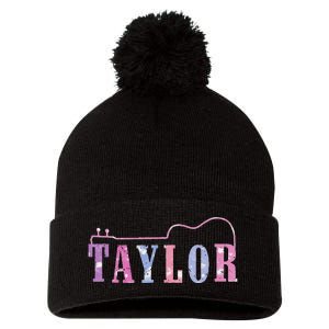 Retro Taylor First Name Personalized Groovy 80S Pom Pom 12in Knit Beanie