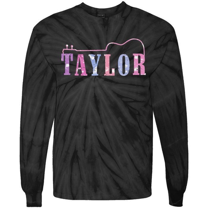 Retro Taylor First Name Personalized Groovy 80S Tie-Dye Long Sleeve Shirt