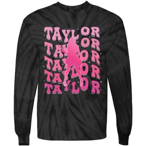 Retro Taylor First Name Personalized Groovy 80S Pin.K Tie-Dye Long Sleeve Shirt