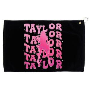 Retro Taylor First Name Personalized Groovy 80S Pin.K Grommeted Golf Towel