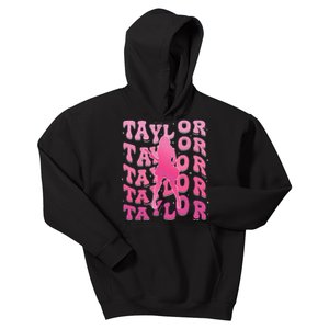 Retro Taylor First Name Personalized Groovy 80S Pin.K Kids Hoodie