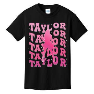 Retro Taylor First Name Personalized Groovy 80S Pin.K Kids T-Shirt