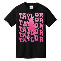 Retro Taylor First Name Personalized Groovy 80S Pin.K Kids T-Shirt