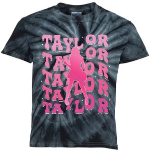 Retro Taylor First Name Personalized Groovy 80S Pin.K Kids Tie-Dye T-Shirt