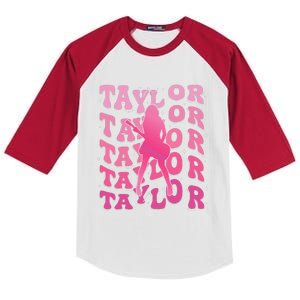 Retro Taylor First Name Personalized Groovy 80S Pin.K Kids Colorblock Raglan Jersey