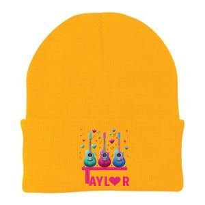 Retro Taylor First Name Personalized Groovy 80S Pin.K Knit Cap Winter Beanie