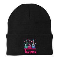 Retro Taylor First Name Personalized Groovy 80S Pin.K Knit Cap Winter Beanie