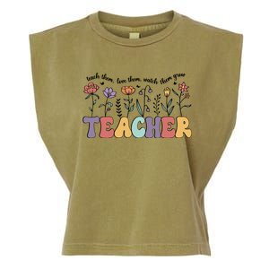 Retro Teacher , Flower Floral Garment-Dyed Women's Muscle Tee