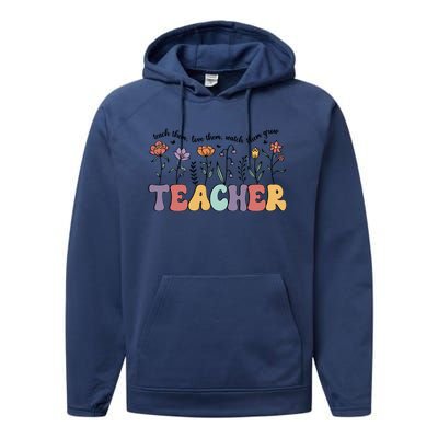 Retro Teacher , Flower Floral Performance Fleece Hoodie