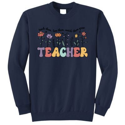 Retro Teacher , Flower Floral Tall Sweatshirt