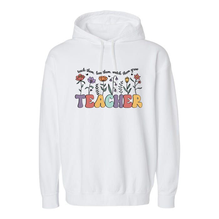 Retro Teacher , Flower Floral Garment-Dyed Fleece Hoodie