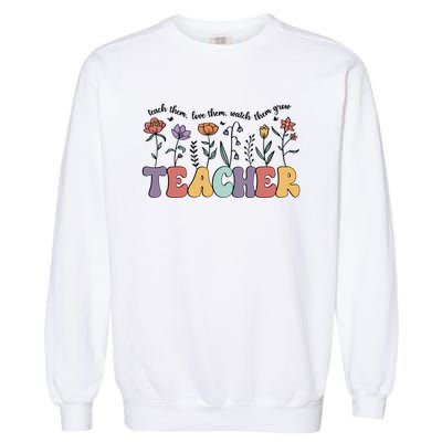 Retro Teacher , Flower Floral Garment-Dyed Sweatshirt