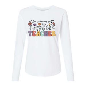 Retro Teacher , Flower Floral Womens Cotton Relaxed Long Sleeve T-Shirt