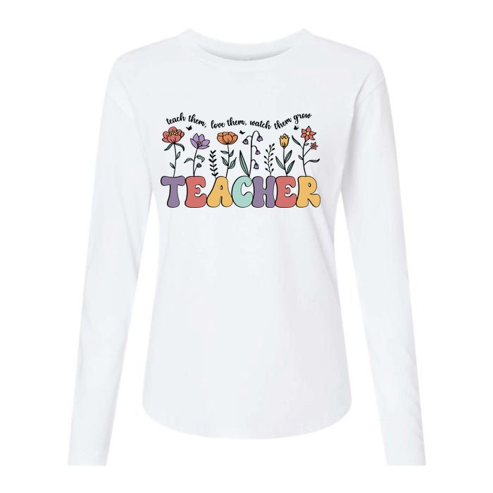 Retro Teacher , Flower Floral Womens Cotton Relaxed Long Sleeve T-Shirt