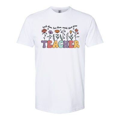 Retro Teacher , Flower Floral Softstyle CVC T-Shirt