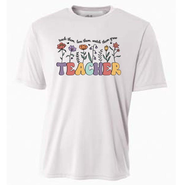 Retro Teacher , Flower Floral Cooling Performance Crew T-Shirt