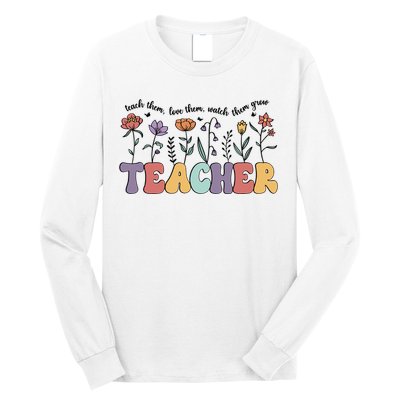 Retro Teacher , Flower Floral Long Sleeve Shirt