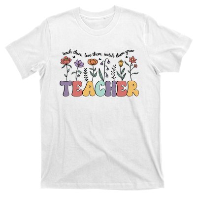 Retro Teacher , Flower Floral T-Shirt