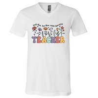 Retro Teacher , Flower Floral V-Neck T-Shirt