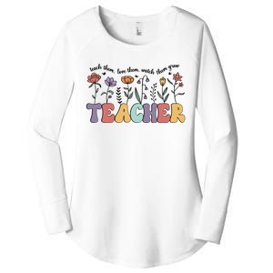 Retro Teacher , Flower Floral Women's Perfect Tri Tunic Long Sleeve Shirt