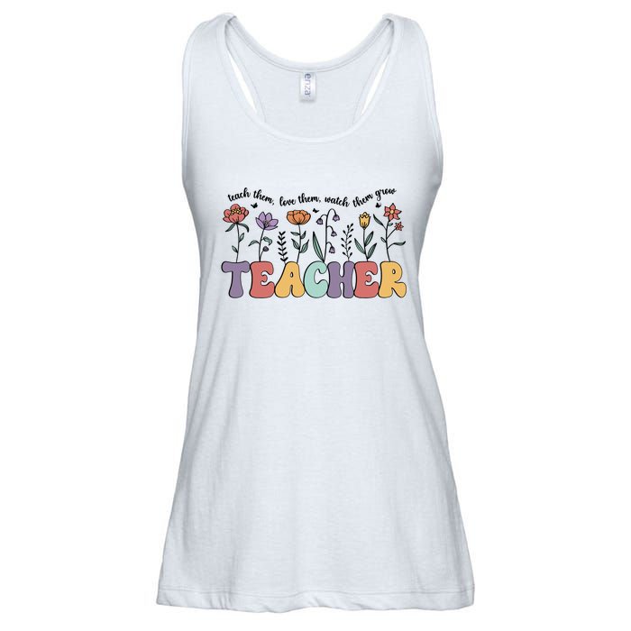 Retro Teacher , Flower Floral Ladies Essential Flowy Tank