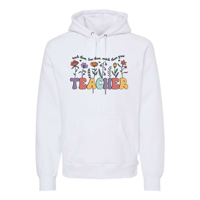 Retro Teacher , Flower Floral Premium Hoodie