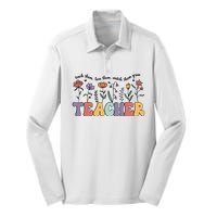 Retro Teacher , Flower Floral Silk Touch Performance Long Sleeve Polo