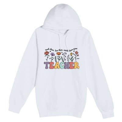 Retro Teacher , Flower Floral Premium Pullover Hoodie