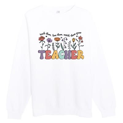 Retro Teacher , Flower Floral Premium Crewneck Sweatshirt