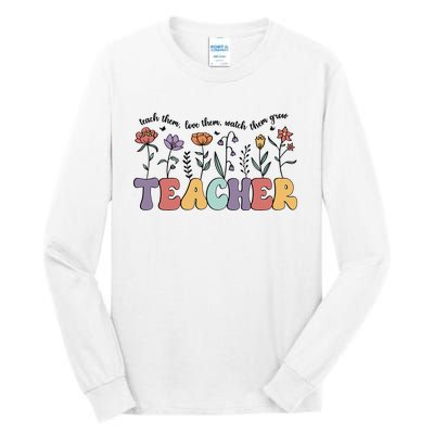 Retro Teacher , Flower Floral Tall Long Sleeve T-Shirt