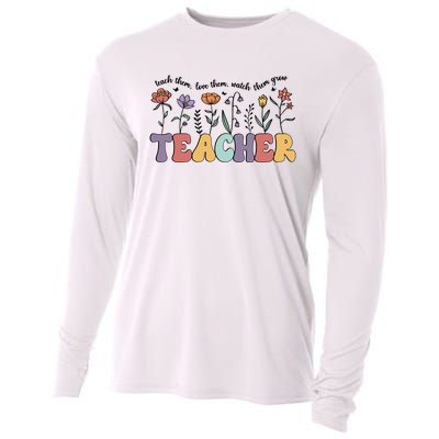 Retro Teacher , Flower Floral Cooling Performance Long Sleeve Crew